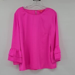 Lilly Pulitzer Elegant Pink Women's Top Blouse Bell Sleeves Size L